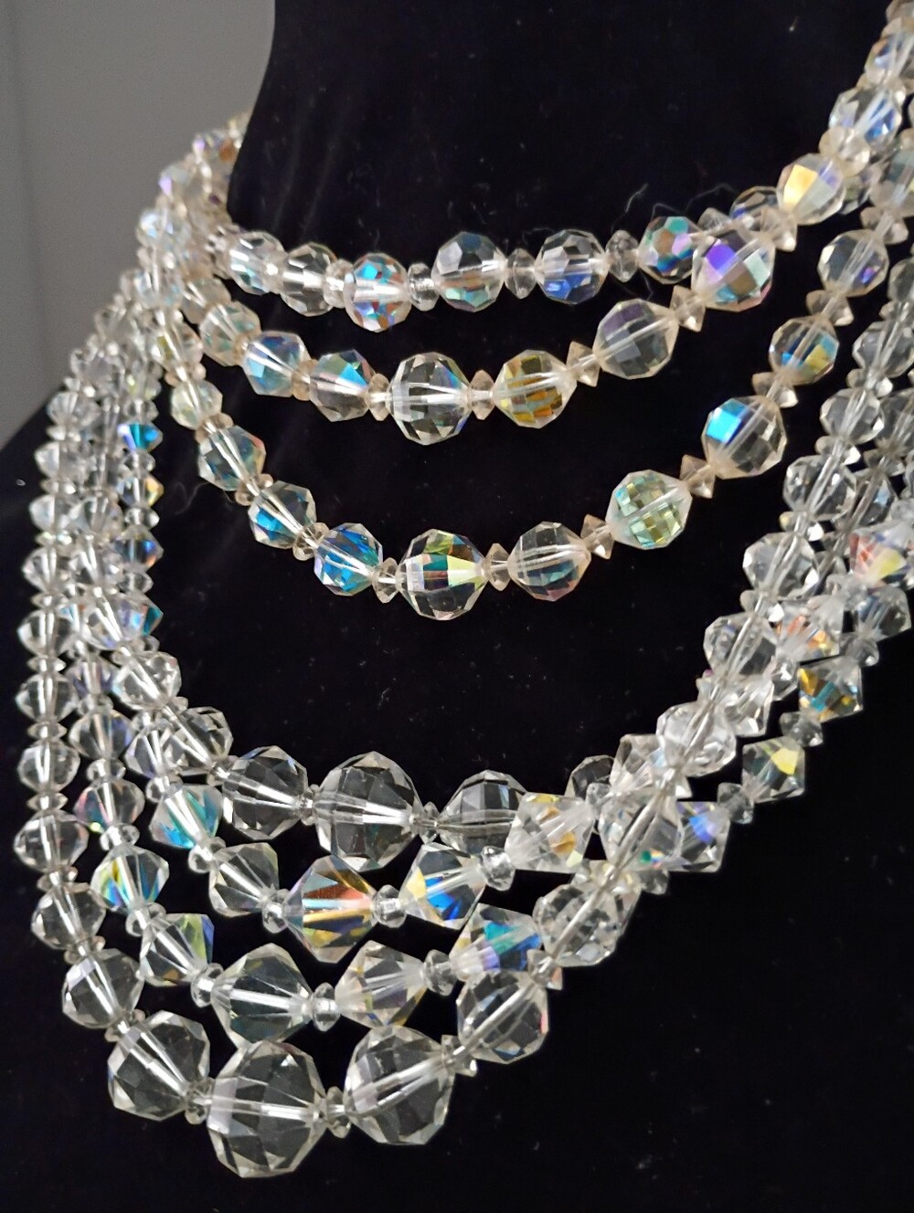 Lot of 4 Multi-strand Crystal/Glass A.B. Beaded Necklaces
